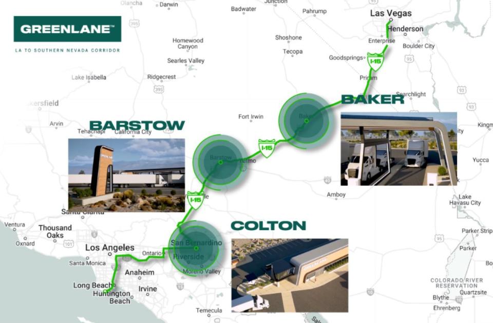 a map of california and nevada showing locations for three charging stations