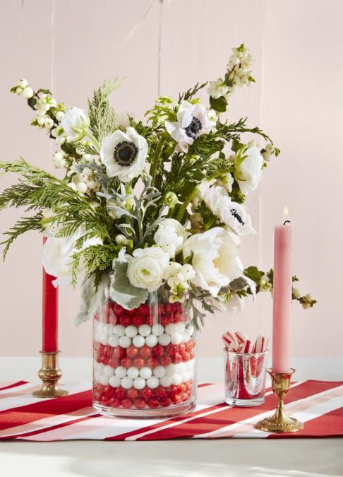 Festive Marble-Filled Vase Winter Centerpiece