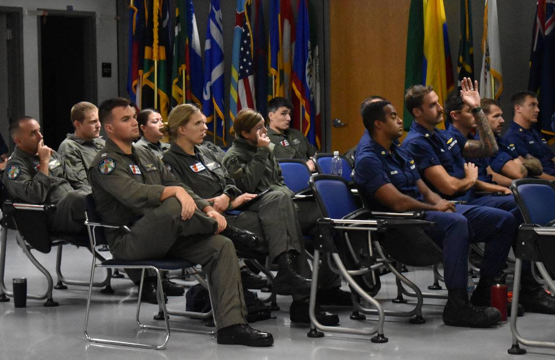 A group of pilots participate in an urban search and rescue training ahead of Hurricane Ian at the U.S. Coast Guard Air Station in Opa-locka on Tuesday, Sept. 27, 2022.