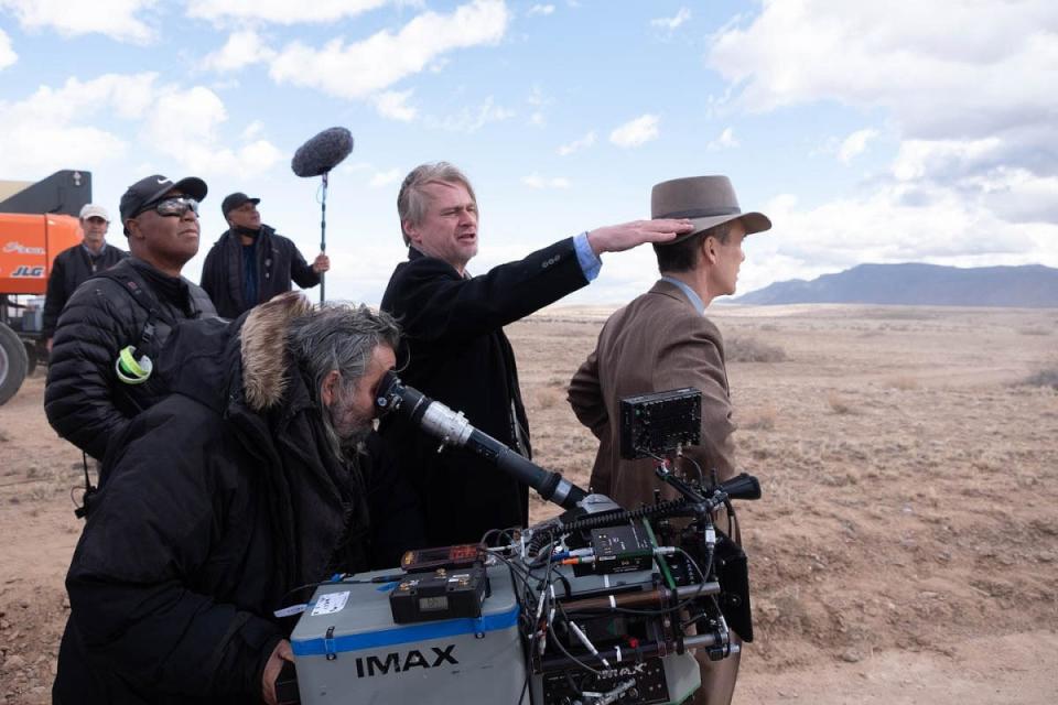 Christopher Nolan and Cillian Murphy on the set of "Oppenheimer"