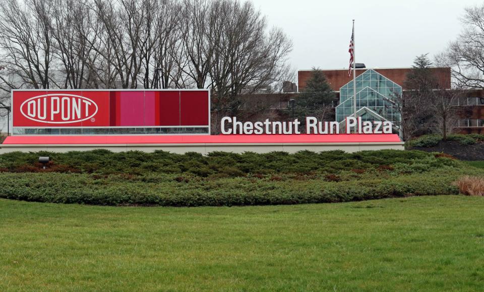 The former entrance to DuPont's Chestnut Run Plaza, which is now the Chestnut Run Innovation and Science Park developed by MRA Group of Pennsylvania.