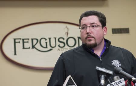 Ferguson Mayor James Knowles announces the resignation of Police Chief Thomas Jackson during a press conference in Ferguson, Missouri, March 11, 2015. REUTERS/Kate Munsch