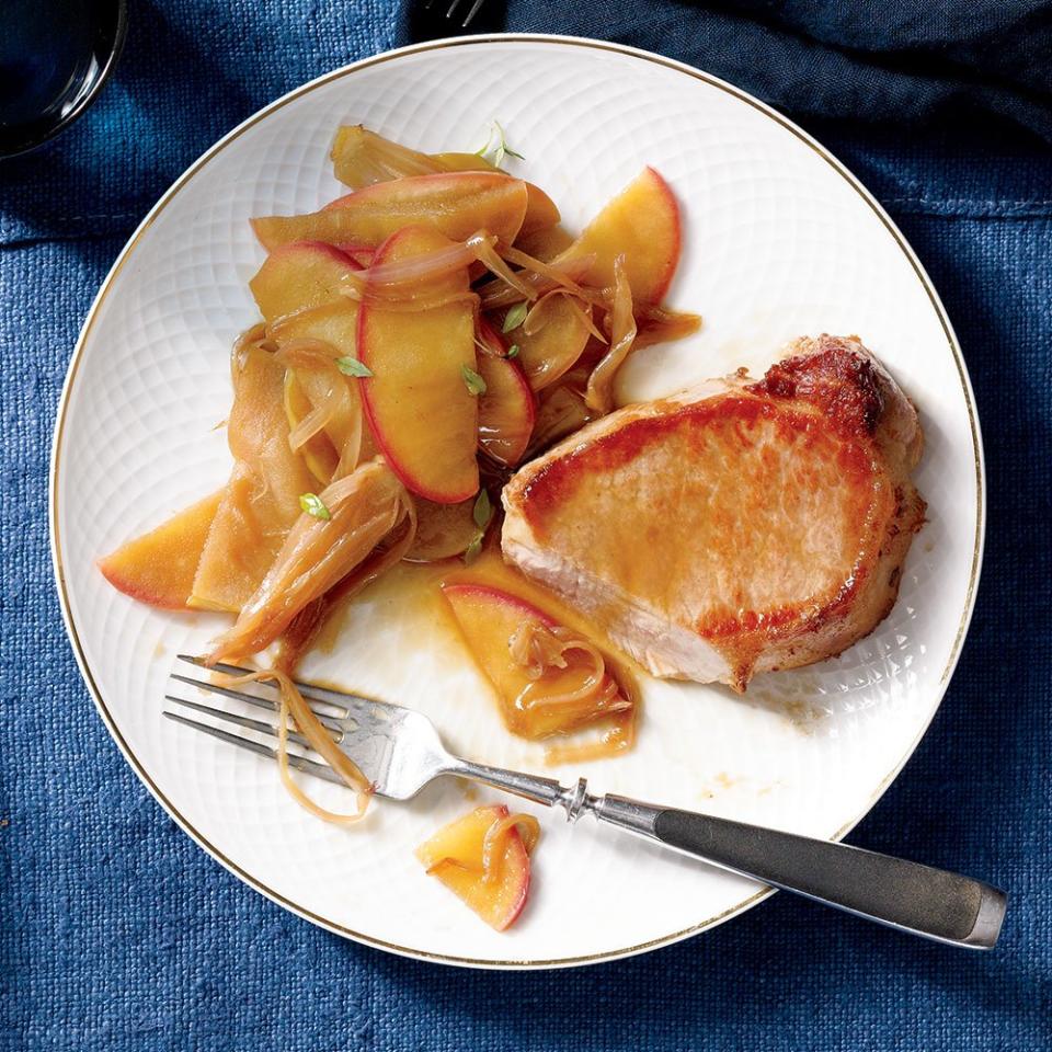 Pork Loin Chops with Apple and Shallot