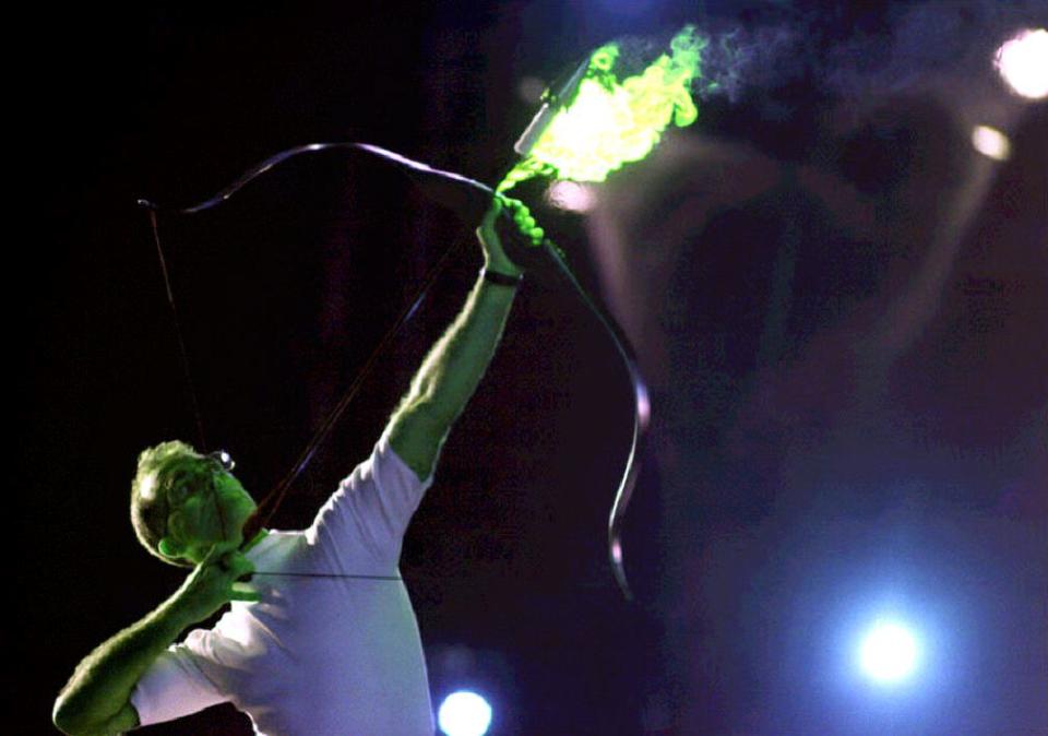 Antonio Rebollo lit the Olympic torch in Barcelona via arrow in the 1992 Summer Olympics. (Getty)