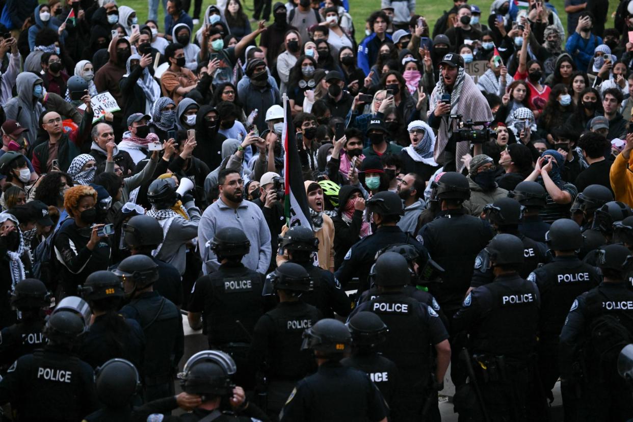 <span>A protest at UC Irvine last week.</span><span>Photograph: Patrick T Fallon/AFP/Getty Images</span>