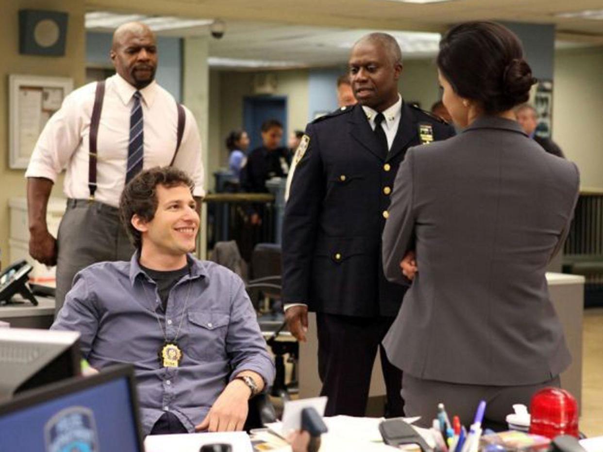 The silly squad: (from left) Terry Crews, Andy Samberg, Andre Braugher and Melissa Fumero in 'Brooklyn Nine-Nine': Fox