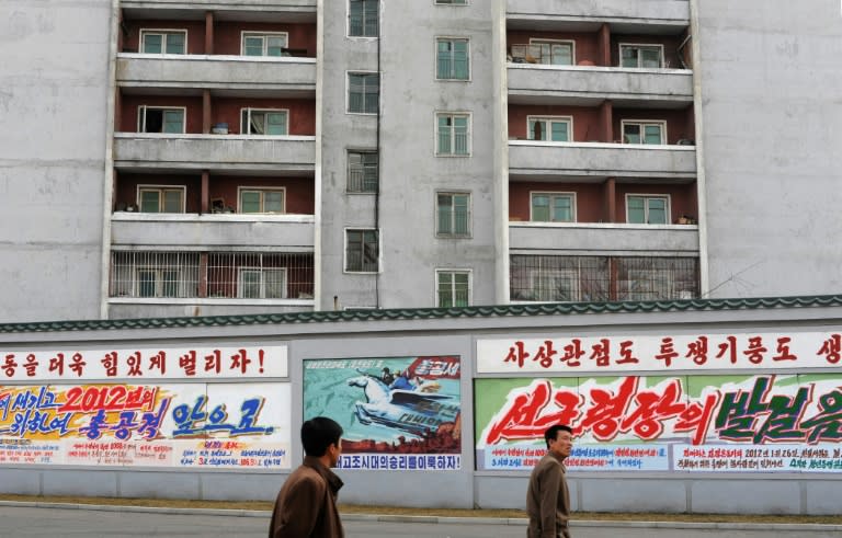 Political slogans, extolling the achievements of the country and its leaders and encouraging citizens to work harder and demonstrate their loyalty, are all-pervasive in North Korea