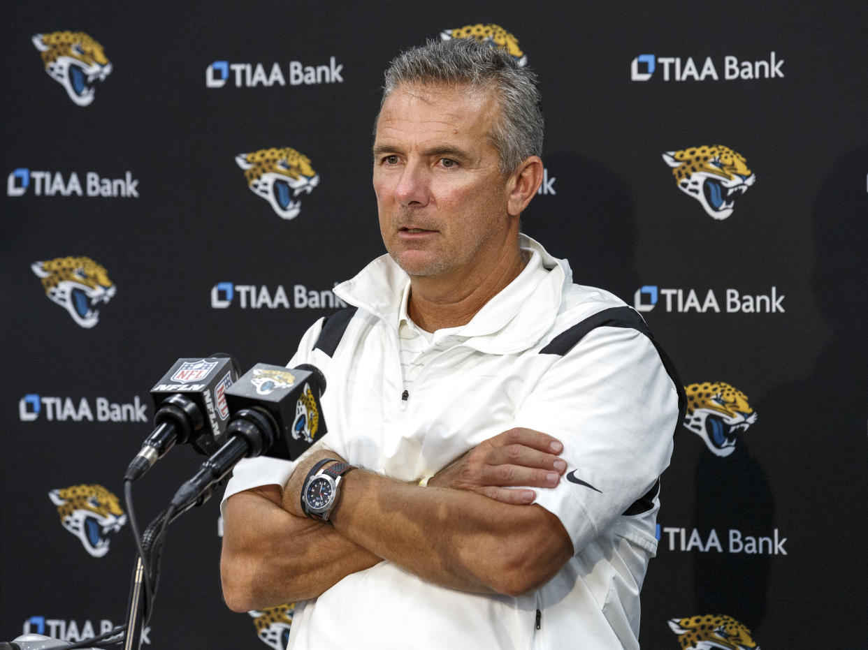 Jaguars coach Urban Meyer may be in trouble for stating the obvious: Vaccination status matters in making roster decisions. (Photo by Don Juan Moore/Getty Images)