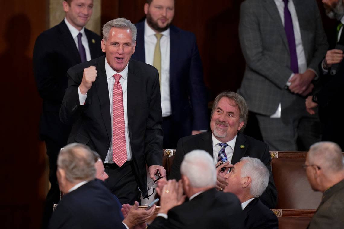 Rep. Kevin McCarthy, R-Calif., votes for himself for the ninth time in the House chamber as the House meets for the third day to elect a speaker and convene the 118th Congress in Washington, Thursday, Jan. 5, 2023. (AP Photo/Alex Brandon)