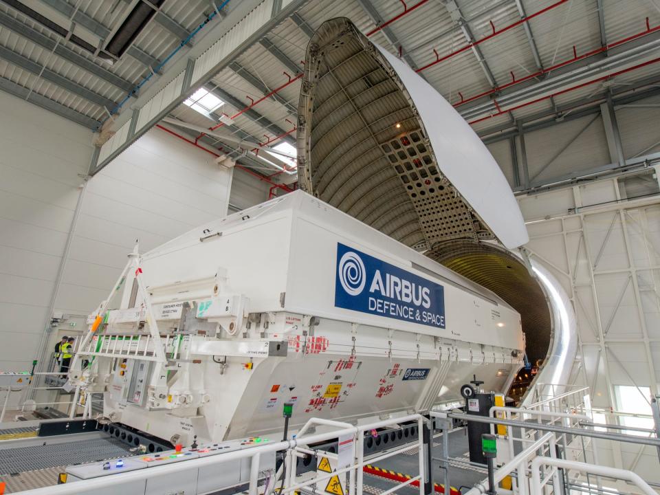 A BelugaST delivering an Airbus satellite to a customer in Florida in October 2022, marking its first trip to the US since 2009.