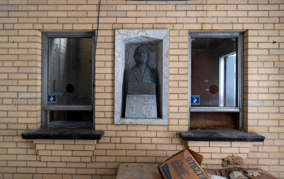 The original ticket windows at Mesker Amphitheatre Thursday, Feb. 8, 2024. The venue has been closed since 2012.