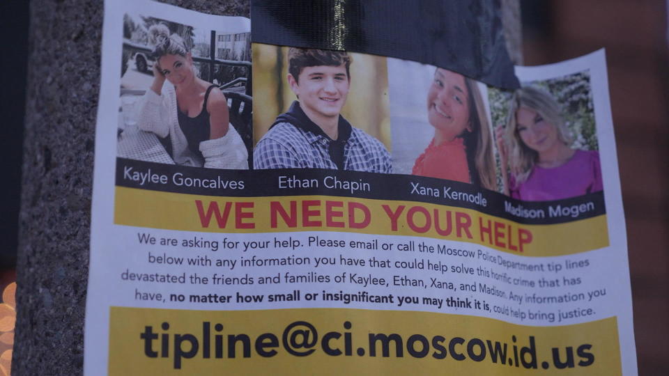 A flyer asks the public for information as police investigate the stabbing deaths of four University of Idaho students in Moscow, Idaho. / Credit: CBS News