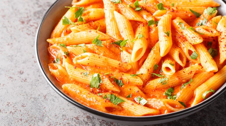 penne in creamy tomato sauce