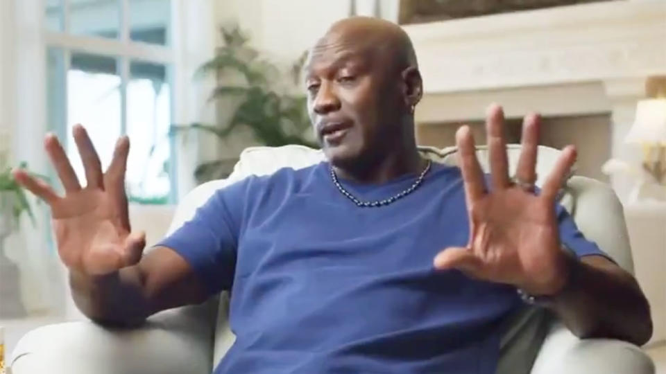 Pictured here, Michael Jordan speaking for a scene in the The Last Dance documentary.