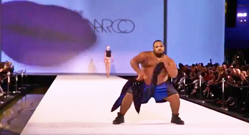 Dexter Mayfield slays on the runway at Marco Marco fashion show. (Photo: Instagram/Dexter Mayfield)