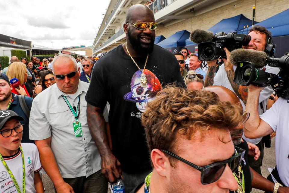 Shaquille O'Neal walks the paddock at the Formula 1 United States Grand Prix at Circuit