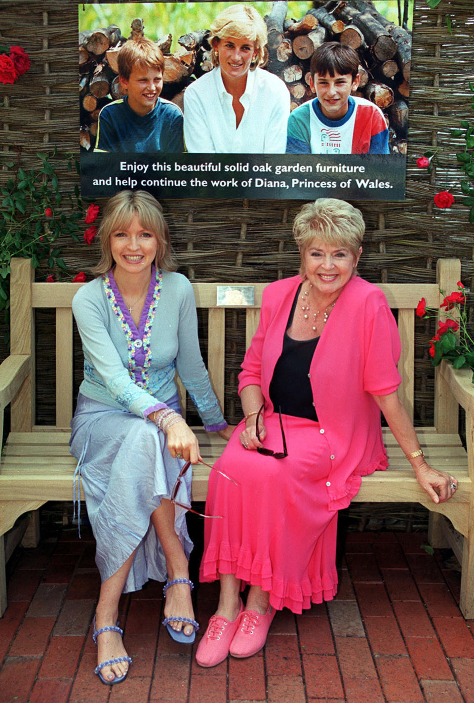 TV presenters and mother and daughter Gloria Hunniford (L) and Caron Keating sit on the Diana, Princess of Wales garden bench at the Chelsea Flower Show. The Memorial Fund has agreed to licence the seat in her memory, to help provide jobs in Bosnia.  * Gradacac, a town on the front line during the war in Bosnia. 14/04/2004: Former TV presenter Caron Keating died last night after losing her battle with cancer, family friend Peter Powell said, Wednesday April 14, 2004.