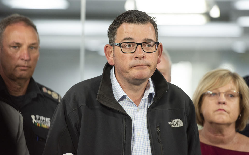 Victorian Premier Daniel Andrews speaks to the media during a press conference about the bushfires.