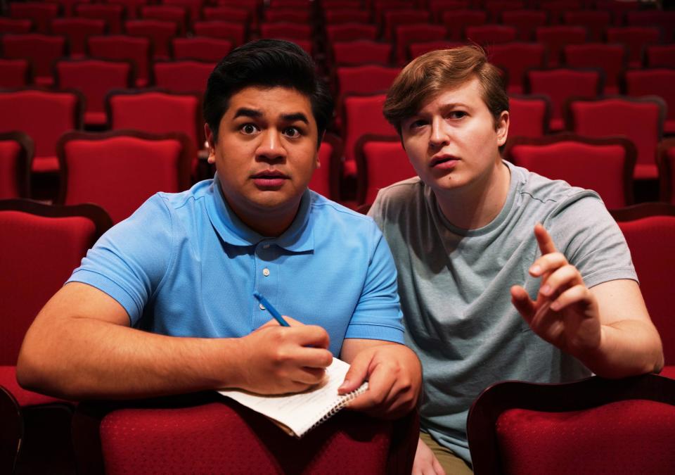 Nathaniel Knepper-Quijano as "Jeff" and John Dudley as "Hunter" in the musical "[title of show]," on stage at Cocoa Village Playhouse for one weekend only, May 27-29, 2022. Visit cocoavillageplayhouse.com.