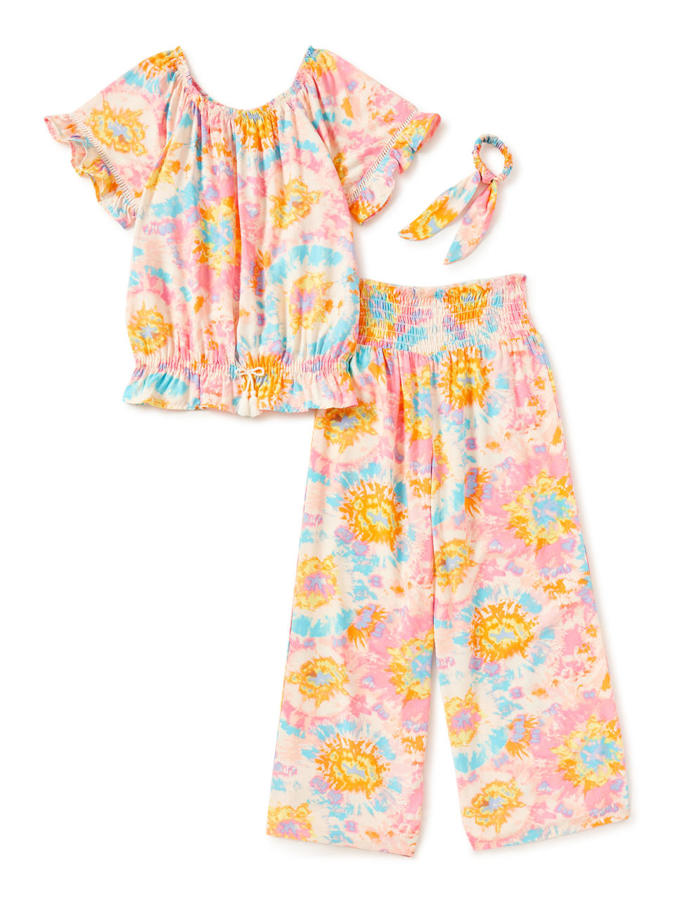 Peasant Top and Fashion Pants (With Scrunchie) 3-Piece Set