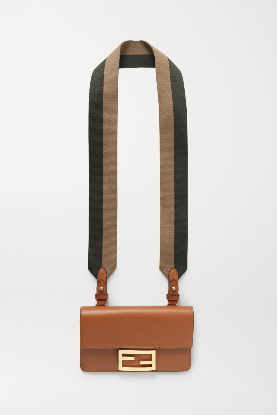 Baguette Canvas-Trimmed Leather Bag