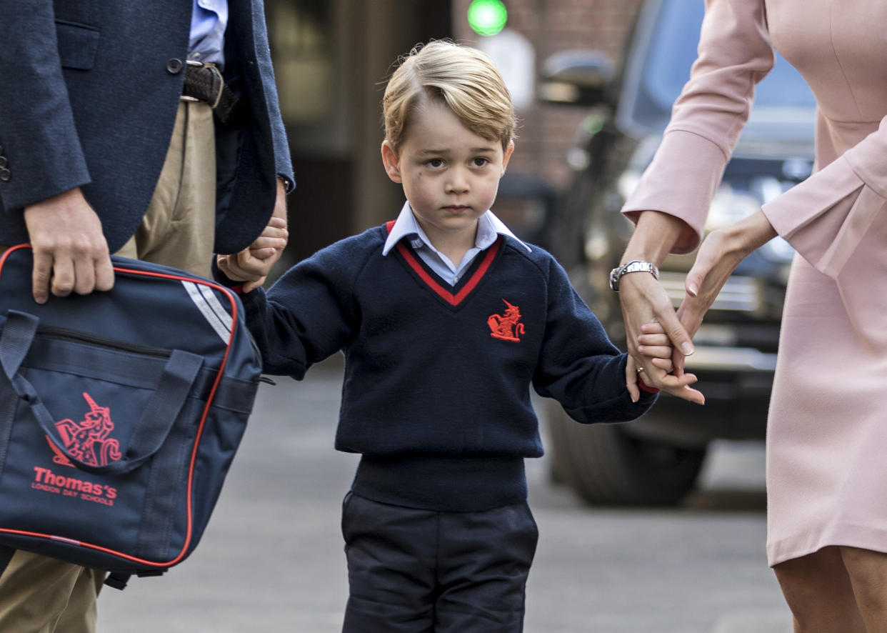 Prince George arriving at <span>Thomas’s Academy in Battersea for his first day of school in September 2017. [Photo: Getty]</span>