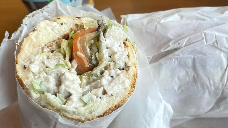 Sliced chicken salad sandwich sub