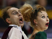 Germany's Nelli Zhiganshina and Alexander Gazsi perform during the ice dance free program at the ISU Grand Prix of Figure Skating Rostelecom Cup in Moscow, November 10, 2012. REUTERS/Grigory Dukor (RUSSIA - Tags: SPORT FIGURE SKATING)