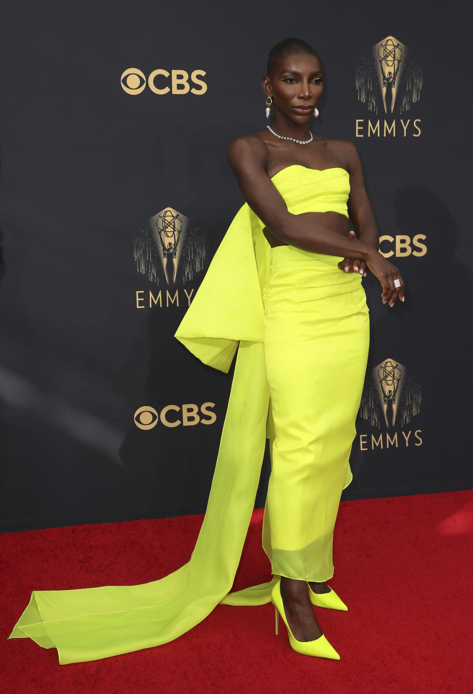 Michaela Coel arrives at the 73rd Emmy Awards at the JW Marriott on Sunday, Sept. 19, 2021, at L.A. Live in Los Angeles. - Credit: Danny Moloshok/Invision/AP