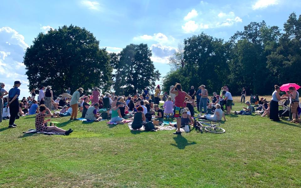 Protesters near the pond on Hampstead Heath 