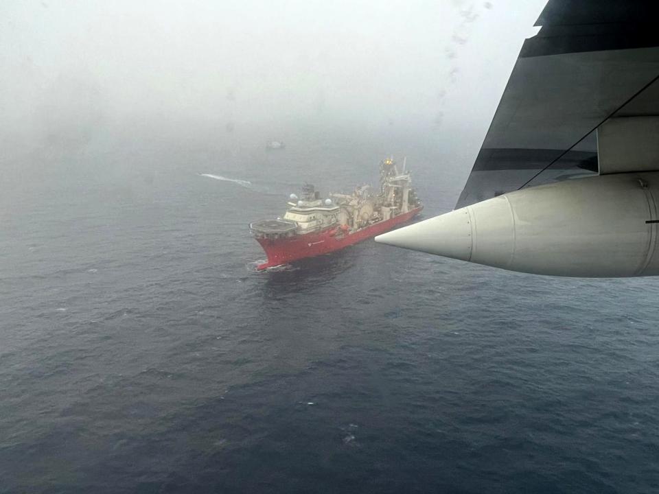 The ship Deep Energy sails in the search area for OceanGate's Titan submersible.