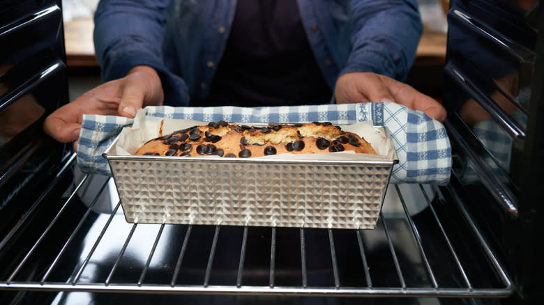 Banana bread in oven