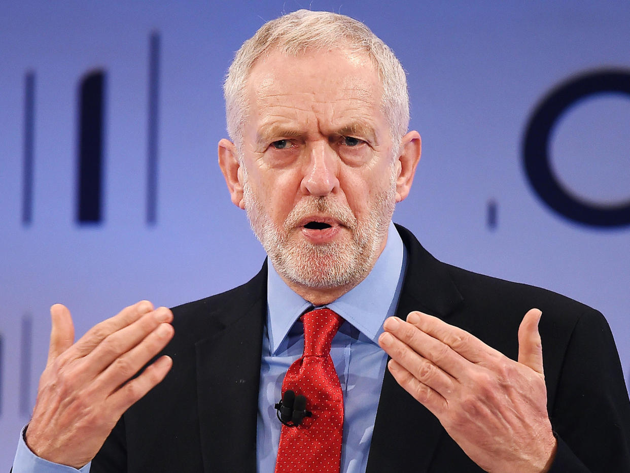 Jeremy Corbyn delivers a speech at the annual CBI conference: EPA