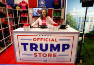 <p>Merritt Corrigan tends the Official Trump Store at the Conservative Political Action Conference (CPAC) at National Harbor, Md., Feb. 22, 2018. (Photo: Kevin Lamarque/Reuters) </p>