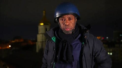 <span class="caption">Dispatches from the war zone: the BBC's Clive Myrie broadcasting from Kyiv.</span> <span class="attribution"><span class="source">BBC</span></span>