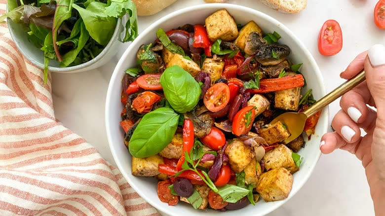 Aerial shot of Mediterranean tofu