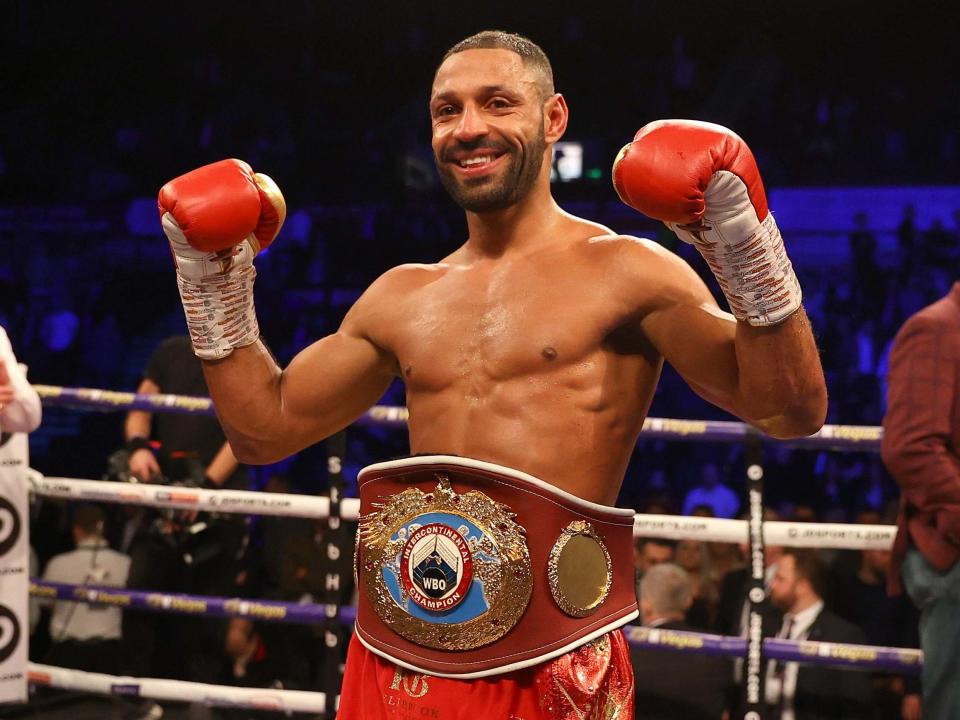 Kell Brook celebrates victory with the WBO Intercontiental Super-Welterweight belt: Getty Images