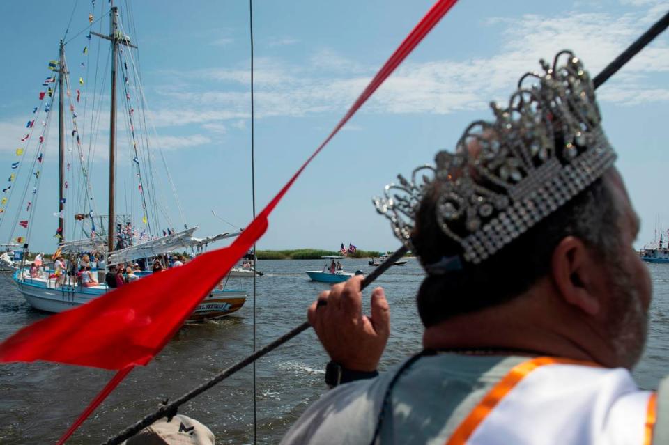 Shrimp King Wally Gollot during the Blessing of the Fleet in Biloxi on Sunday, May 28, 2023.