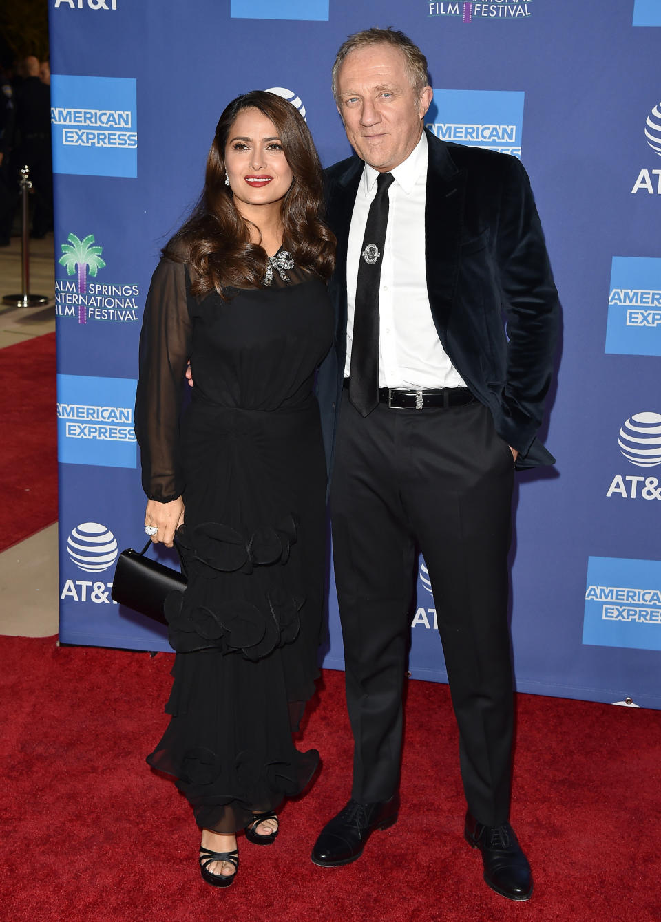 PALM SPRINGS, CALIFORNIA - JANUARY 02: Salma Hayek and François-Henri Pinault attend the 2020 Annual Palm Springs International Film Festival Film Awards Gala on January 02, 2020 in Palm Springs, California. (Photo by Axelle/Bauer-Griffin/FilmMagic)
