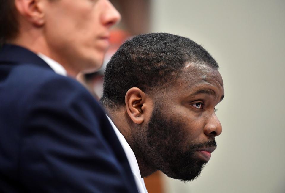 Tydarian Moore listens to proceedings in his trial on Sept. 9 in Sarasota. Moore was found guilty of manslaughter with a firearm and possession of a firearm by a convicted felon for the killing of Antonio Wright in 2020.
