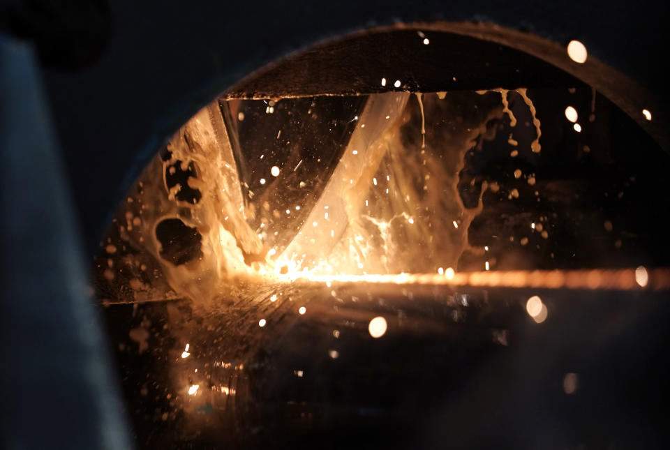 FILE - In this June 5, 2018, file photo, steel is forged to make a pipe at the Borusan Mannesmann Pipe manufacturing facility in Baytown, Texas. Hundreds of companies have been granted permission to import millions of tons of steel made in China, Japan and other countries without paying the hefty tariff Trump put in place. (AP Photo/David J. Phillip, File)