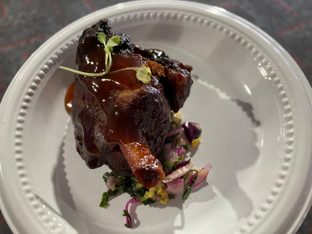 A Moroccan pork shank prepared by chef Roger Hawkins of Circle City Soups for Rev 2024 at the Indianapolis Motor Speedway on Saturday, May 4
