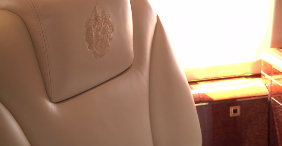 <p>The plane's head rests and pillows are embroidered with the Trump family crest. </p>