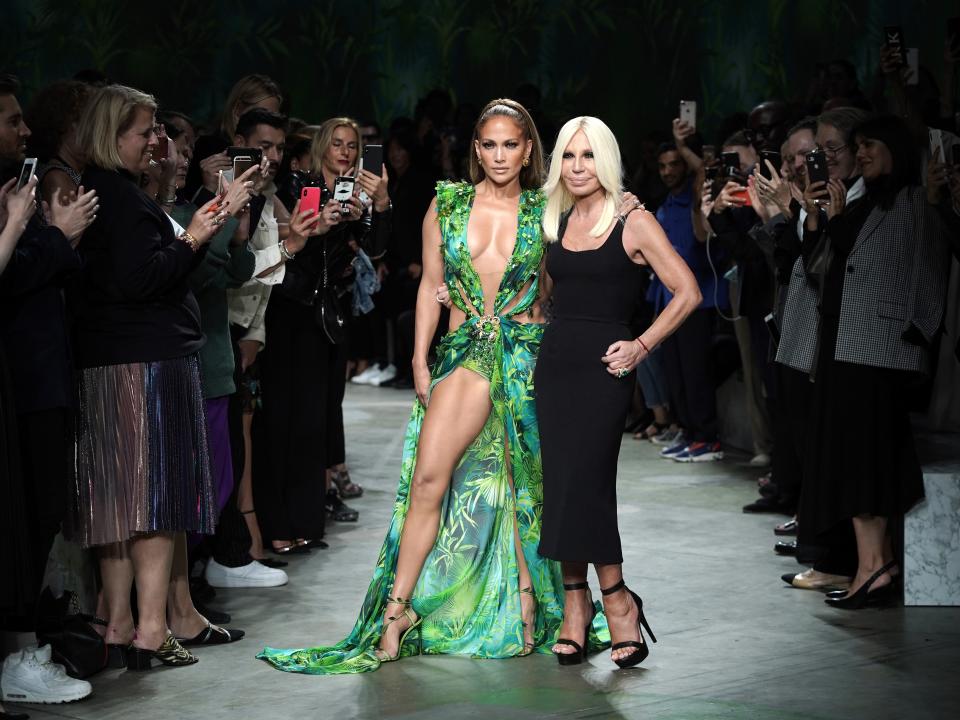 JLo and Donatella Versace at Milan Fashion Week