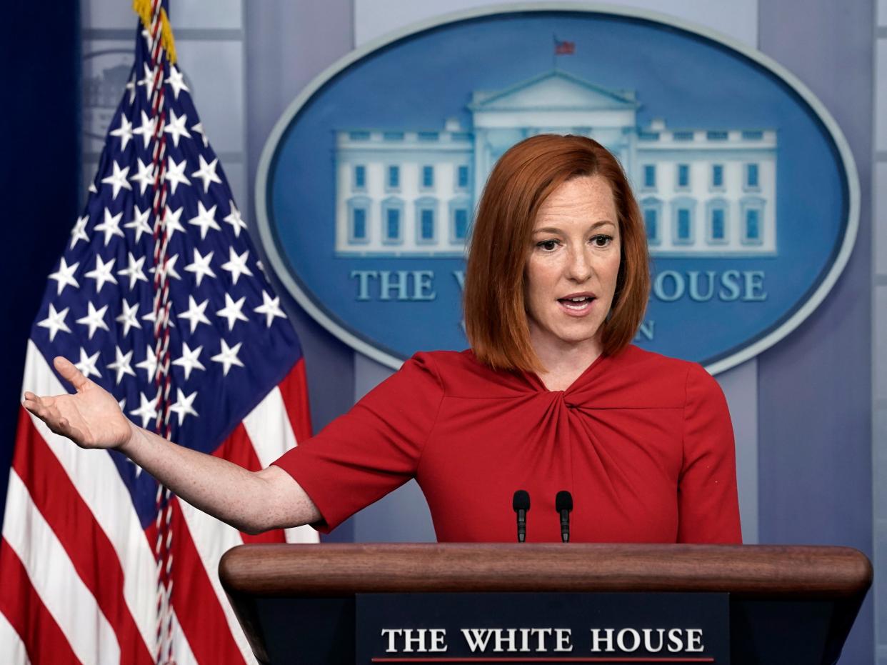 White House Press Secretary Jen Psaki speaks during a daily press briefing at the White House. (EPA)
