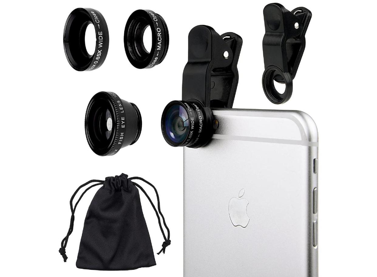 Have fun playing around with the fisheye, macro, and wide-angle lenses in this smartphone photography kit. (Source: Amazon)