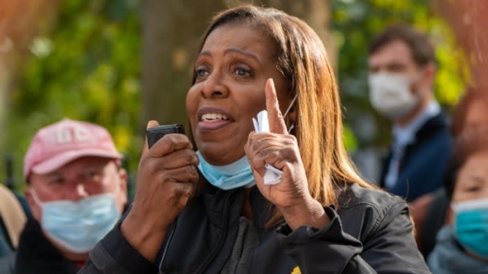 New York State Attorney General Letitia James speaks to members of the New York Taxi Workers Alliance in New York City. (Photo: David Dee Delgado/Getty Images)