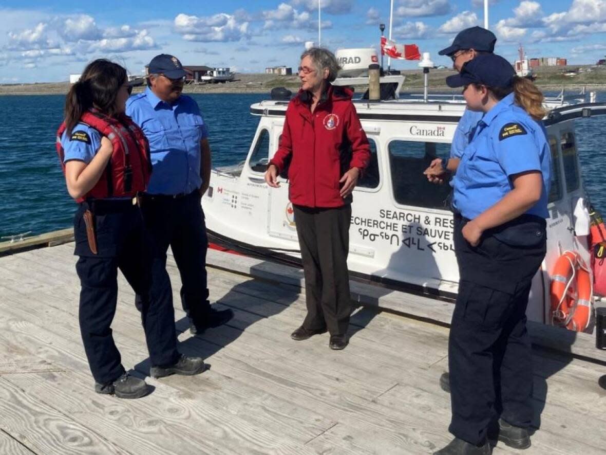 Minister of Fisheries, Oceans and the Canadian Coast Guard Joyce Murray met the Coast Guard’s search and rescue crew stationed at Rankin Inlet on Wednesday. (Fisheries and Oceans Canada - image credit)