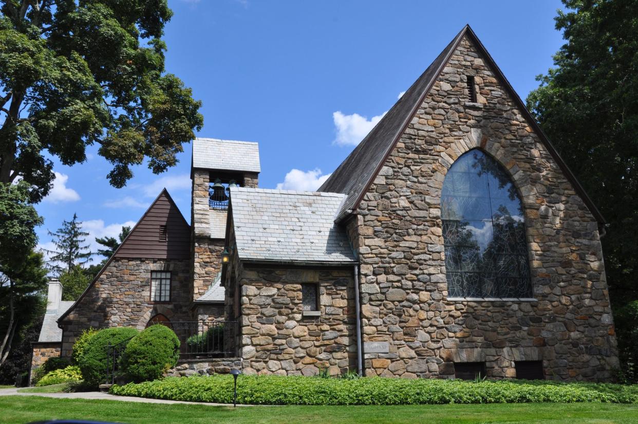 Pocantico Hills, NY, USA - August 16, 2013: Union Church of Pocantico Hills in New York State. It was built by John D. Rockefeller, Jr. and is listed in the National Register of Historic Places.