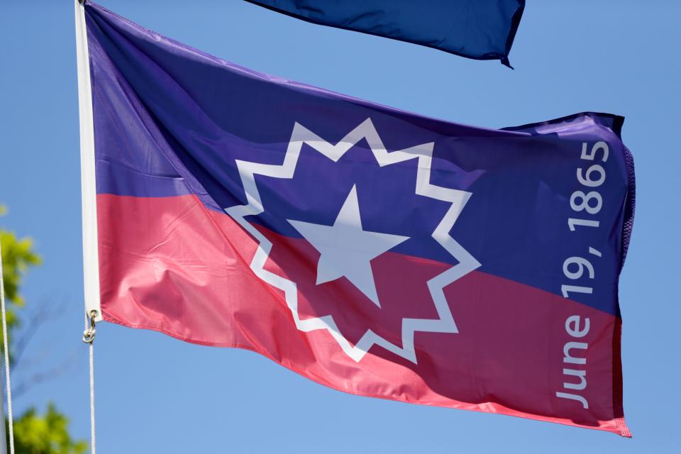 The Juneteenth flag commemorating the day that slavery ended in the U.S.